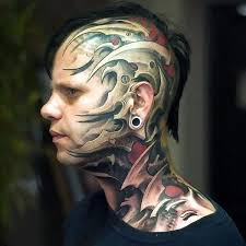 The left side of his neck contains a large tattoo of a grizzly bear with an arrow in its head. Cool Head Tattoo Idea Head Tattoos Weird Tattoos Face Tattoos