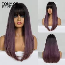 Lavender ombre hair is a really fun way to get a creative style without a lot of daily maintenance. Long Straight Black To Purple Ombre Hair With Bangs Heat Resistant Synthetic Wigs For Black Woman Cosplay Natural Hair Wigs Synthetic None Lace Wigs Aliexpress