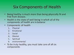 Taking care of your mental health is equally as important as taking care of your physical health. Describe Each Of The Six Components Of Health