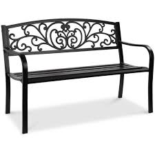 Best Choice Products 50in Steel Garden Bench For Outdoor Porch Patio Furniture Chair W Floral Design Backrest Black Walmart Com In 2020 Metal Garden Benches Yard Furniture Porch Chairs