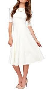 Enlishop Women Sleeve Shift Fit Flare Evening Party Knee Length Dress Amazon Com White Knee Length Dress Fashion Clothes Women Pretty White Dresses