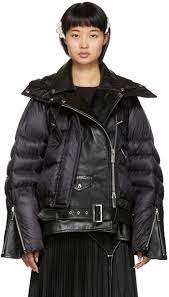 Sacai Black Down Leather Biker Jacket Ssense Black Down Biker Jacket Jackets