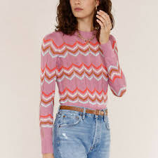 Heartloom Womens Size M Lissy Zig Zag Chevron Striped Pink Sweater Crochet Ebay