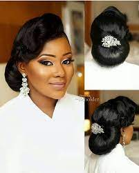 Curly High Bun With Floral Designed Silver Hair Band Mzcolette Black Brides Hairstyles Wedding Bun Hairstyles Natural Hair Wedding