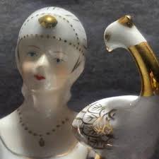 Vintage KPM Porcelain Flapper Figurine With Gold Trim 9 Tall