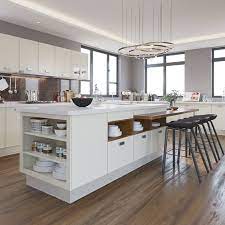 I would like some opinions about if the reflections on high gloss cabinetry is a problem. China Oppein Large Open Cream White High Gloss Designer Kitchen Cabinets With Island China High Gloss Kitchen Cabinets Designer Kitchen