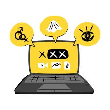 Porn addiction, watching pornography in laptop gadget cartoon illustration  35278999 Vector Art at Vecteezy