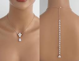 Rose Gold Back Necklace Bridal Backdrop Necklace Bridal Etsy Bridal Backdrop Necklace Crystal Wedding Jewelry Wedding Necklace