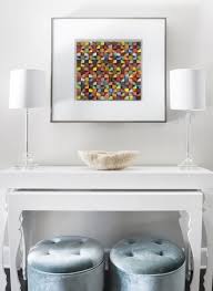 A Simple Yet Elegant Foyer With A Double White Console Table Two Crystal Table Lamps Two Corresponding Teal Otto White Console Table Teal Ottoman Home Decor