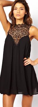 Tfnc Swing Dress With Lace High Neck Black Mini Dress 3 Black Dress Outfits Fashion Little Black Dress
