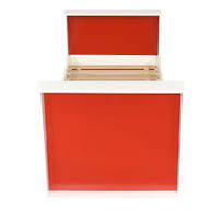 Dwell Home Furnishings Twin XL Parsons Bed with Trundle Twin XL: W-38" D-80". Inner Measurements: W-39” D-81”. Clearance Height: 0”. Storage: W-75” H-07” D-38”. With Drawer Open: W-84” D-93”  ,Red