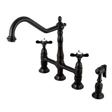 Bridge kitchen faucet with side spray. Kingston Brass Essex 2 Handle Bridge Kitchen Faucet With Cross Handle With Side Sprayer In Oil Rubbed Bronze Kitchen Faucet Bronze Kitchen Faucet Bronze Faucet