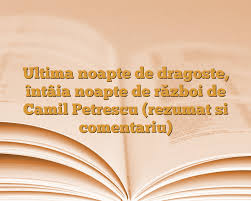 Acţiunea se petrece în primăvara anului 1916 când sublocotenentul ştefan gheorghidiu este însărcinat cu fortificarea văii prahovei. Ultima Noapte De Dragoste Intaia Noapte De RÄzboi De Camil Petrescu Rezumat Si Comentariu AnideÈcoalÄ Ro