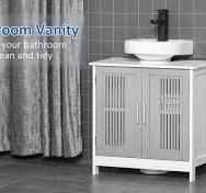 kleankin Under Sink Pedestal Storage Bathroom Cabinet, Gray White