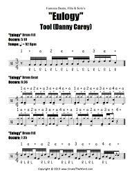 Drum notation does contain similarities to sheet music in that measures are counted and read the same way. Eulogy Tool Beats Fills Free Drum Lesson Pdf Chart Notation Danny Carey Drumstheword Online Video Drum Lessons
