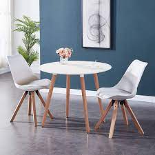 Shop wayfair for all the best round kitchen & dining room sets. Goldfan Dining Table And 2 Chairs Kitchen Table Dining Chairs Wooden Round Table And Soft Padded Leather Chairs White Energy Class A Buy Online In Burkina Faso At Burkinafaso Desertcart Com Productid 132289920