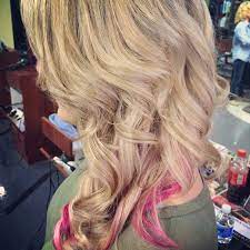Add A Little Sass With Pink Peek A Boo Highlights In Your Blonde Hair Change The Color Of Your Hair With Pink Blonde Hair Hair Inspiration Color Hair Brained