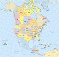 North America Map Showing Countries States Provinces Lat Long Grid And Ocean Ad Countries States Provi North America Map America Map North America