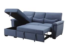We love how this set has button. Acme 55540 Genoveve Drake Blue Fabric Sectional Sofa With Pop Up Chaise With Storage