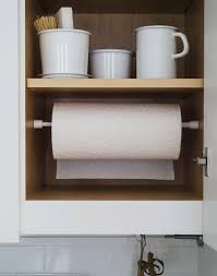Aha Hack Tension Rod As Paper Towel Holder The Organized Home Paper Towel Holder Paper Towel Holder Kitchen Kitchen Organization Diy