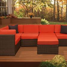 Atlantic Bellagio 5 Person Resin Wicker Patio Sectional Set Orange Brown Orange Outdoor Furniture Outdoor Furniture Sets Patio Furniture Sets