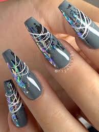 Using a toothpick and a bright red polish, create random lines. The Best Gray Nail Art Design Ideas Stylish Belles Nail Art Designs Grey Nail Art Cute Acrylic Nails