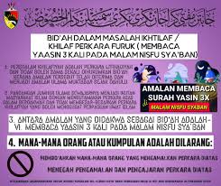 Mengenai keagungan malam ini, imam baqir as berkata, malam nishfu sya'ban adalah malam yang paling utama setelah lailatul qadr. Jabatan Mufti Kerajaan Negeri Negeri Sembilan Persoalan Bid Ah Dalam Masalah Ikhtilaf Khilaf Perkara Furuk Membaca Yaasin 3 Kali Pada Malam Nisfu Sya Ban Tarikh Keputusan 31 Mei 2016 24