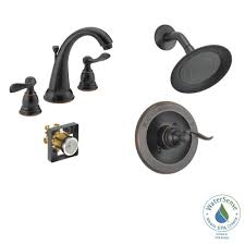 Delta Windemere 8 In Widespread 2 Handle Bathroom Faucet With Shower Trim And Rough In In Oil Rubbed Bronze Primitive Bathrooms Bathroom Faucets Faucet