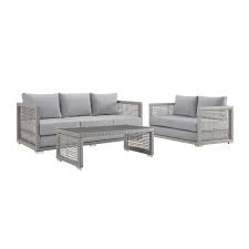 Even though the two may occupy exactly the same footprint, the wood table will have a bigger presence in the room and seem to take up more floor space. Armchair And Coffee Table In Gray White Modway Aura Outdoor Patio Wicker Rattansofa Loveseat Patio Seating Patio Lawn Garden Rayvoltbike Com