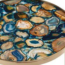 Blue agate coffee table with wooden stand. Minoy Blue Agate Round Side Table Contemporary Tables
