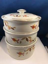 Maybe you would like to learn more about one of these? Vintage Hall China Jewel Tea Autumn Leaf Stacking Set With Lid Ebay