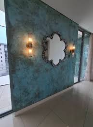 Feature wall finished in Haymes Paint Shop North Lakes Artisan range copper  patina. The last piece in completing this stunning apartment