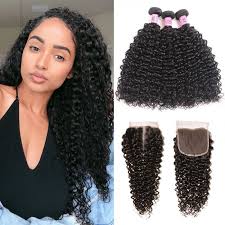 Unice Hair Icenu Series 3 Bundles Indian Jerry Curly Human Hair With Lace Closure
