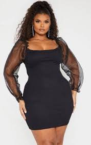 Prettylittlething Long Sleeve Organza Bodycon Dress Casual White Dress Big Size Dress Bodycon Dress