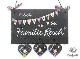 Geschenk Hochzeit Schiefer Turschild Wimpelkette Pastell Handbemalt Individuell Personalisiert Mit Herzanhanger Turschild Schiefer Turschilder Hausturschilder