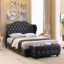 ··· hot sale king size bed black color leather bed modern furniture bed brand nondo bed model no. Black Faux Leather King Size Crystal Button Tufted Upholstered Platform Slat Bed Wood Frame Walmart Com Walmart Com