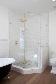 White Subway Tile Inside Corner Glass Shower Kim Grant Design Bathrooms Remodel Corner Shower Shower Remodel