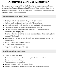 Accounting Clerk Job Description | Velvet Jobs