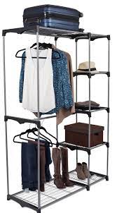 Internets Best Portable Closet Organizer Double Rod Freestanding Garment Rack Multiple Shelving And Shoe Rack Wardrobe Storage Portable Closet Garment Racks Wardrobe Storage
