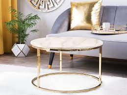 Dieser couchtisch gold marmor ist. Couchtisch Weiss Gold Marmor Optik Rund O70 Cm Coral Beliani De