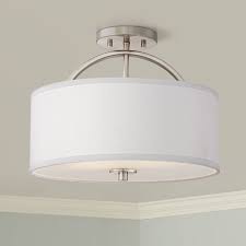 Possini Euro Design Modern Ceiling Light Semi Flush Mount Fixture Brushed Nickel 15 Wide White Linen Drum Shade Bedroom Kitchen Walmart Com Walmart Com