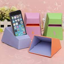 Folded horn passive phone speaker: Diy Craft Smart Paper Horn Speaker Holder Mount For Iphone Made Out Of Recycled Degradable Paper Material This Pape Iphone Speaker Diy Iphone Stand Diy Phone