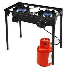 Double Burner Gas Propane Cooker Outdoor Camping Picnic Stove Stand Bbq Grill Double Burner Outdoor Stove Outdoor Bbq Grill