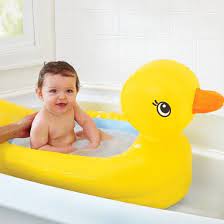 You can gently splash or pour warm water over your baby to keep them warm in the tub. Munchkin White Hot Inflatable Duck Safety Baby Bath Tub Baby Tub Baby Bath Tub Inflatable Duck Tub
