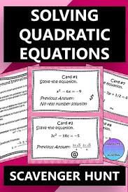 Solving Quadratic Equations By Factoring The Quadratic Formula Scavenger Hunt Solving Quadratic Equations Quadratics Quadratic Equation