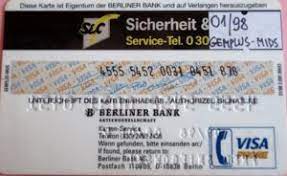 In cases of bank payment, the reference number of the application should be indicated. Bank Card Berliner Bank Berliner Bank Germany Federal Republic Col De Vi 0044