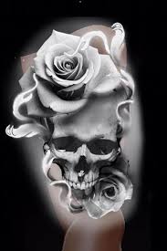Black And Gray Skull And Rose Tattoo Put 420 Either In The Middle Of The Skulls Forehead Or Down The Side Of The Skull On The Right Side Going Skull Rose Tattoos Skull Tattoo Design Tattoo Designs