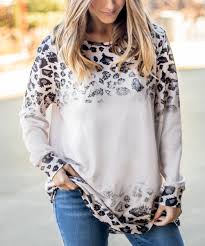 tickled teal sand faded leopard long sleeve top women