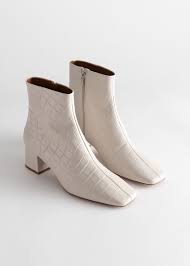 Black Boots White Sole Ladies Croc Embossed Square Toe Boots Other Stories Andotherstories Fashion Shoes Boots Boots Square Toe Boots Anke Boots