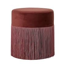 Moltazdesignshop Pouf In Velvet With Fringe Rost Pink Pouf Decor 1920s Decor